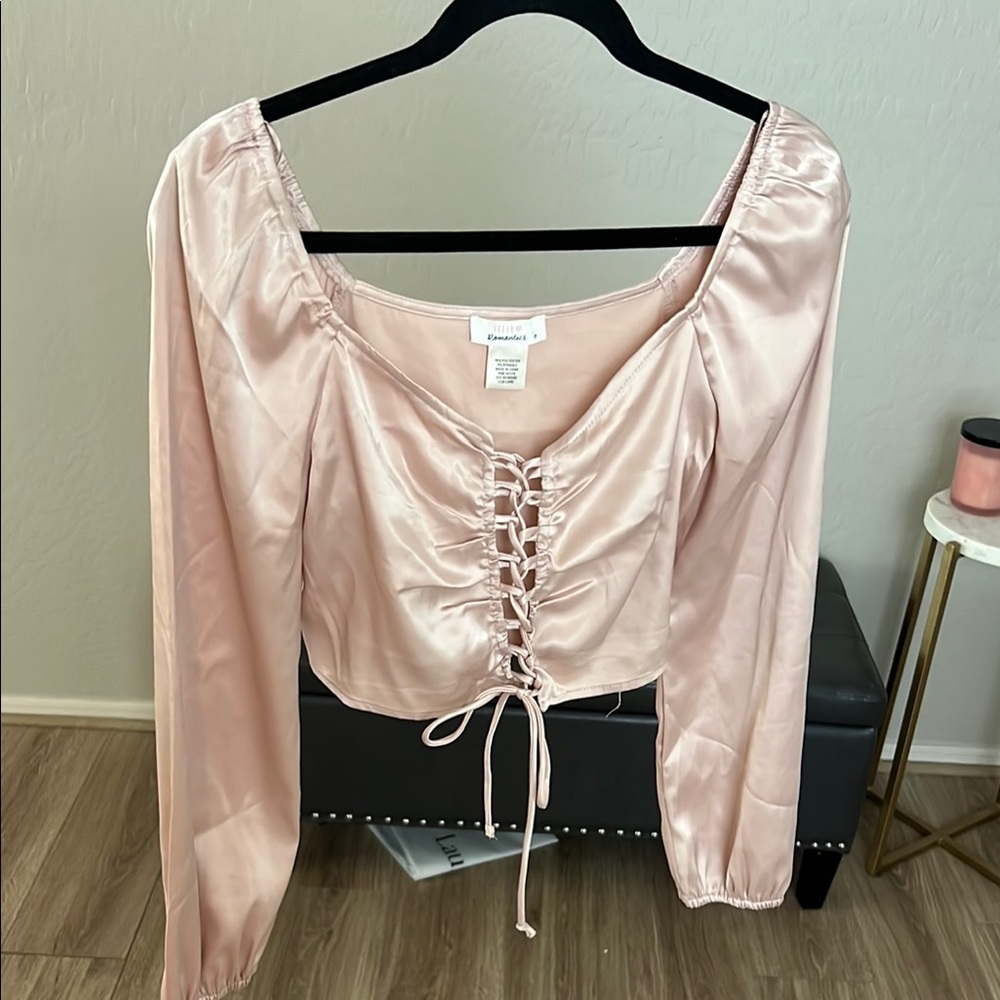 Elegant Pink Satin Lace-Up Top